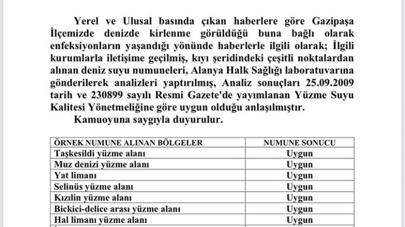 İŞTE DENİZLERİMİZİN NUMUNE SONUÇLARI